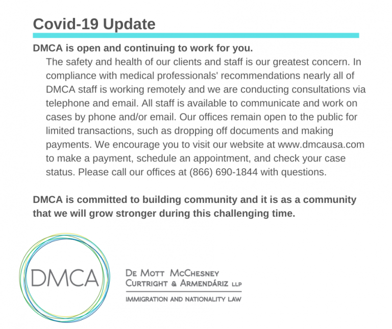 Covid 19 announcement - DMCA - De Mott, Curtright and Armendáriz, LLP