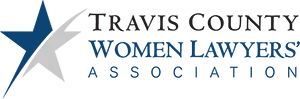 Logo of the Travis County Women Lawyers' Association, featuring a blue and gray star graphic alongside the organization's name in black and blue text.