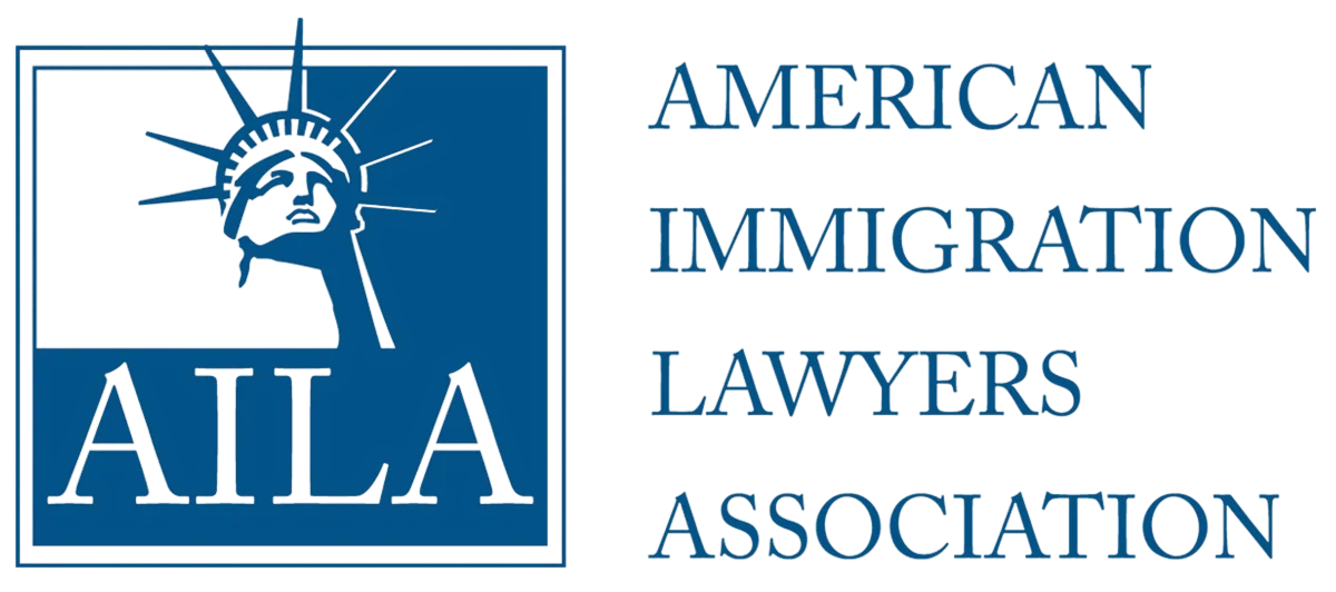 Blue and white logo with the Statue of Liberty’s head above “AILA” and the words “American Immigration Lawyers Association” on the right.